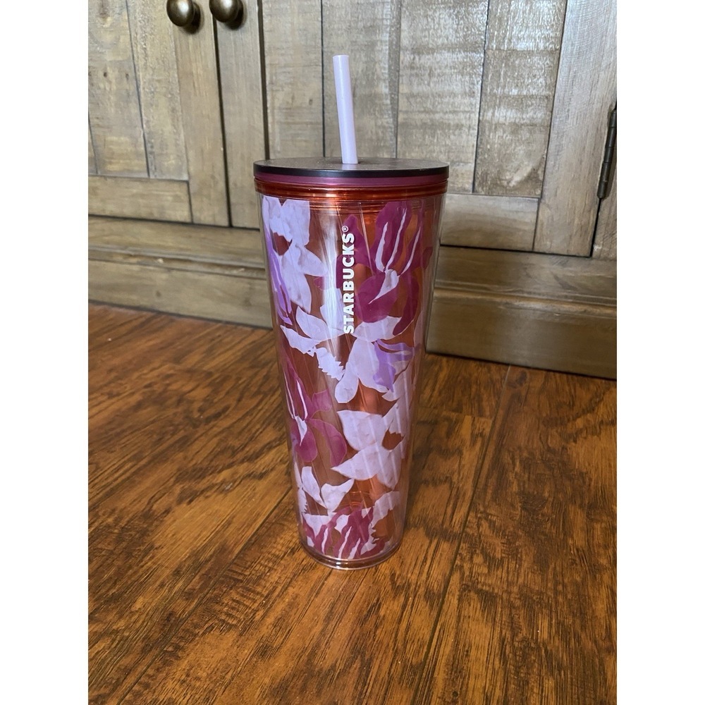 Starbucks 2021 SPRING PINK FLORAL TWIST 24oz Cold Cup Venti Tumbler Excellent